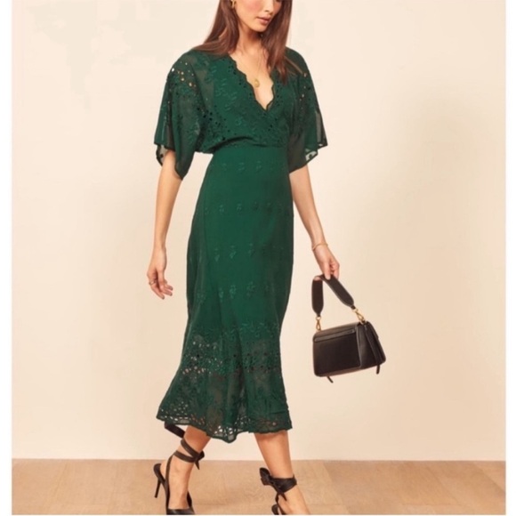 Reformation Libbie Dress in Emerald Green - Picture 1 of 7